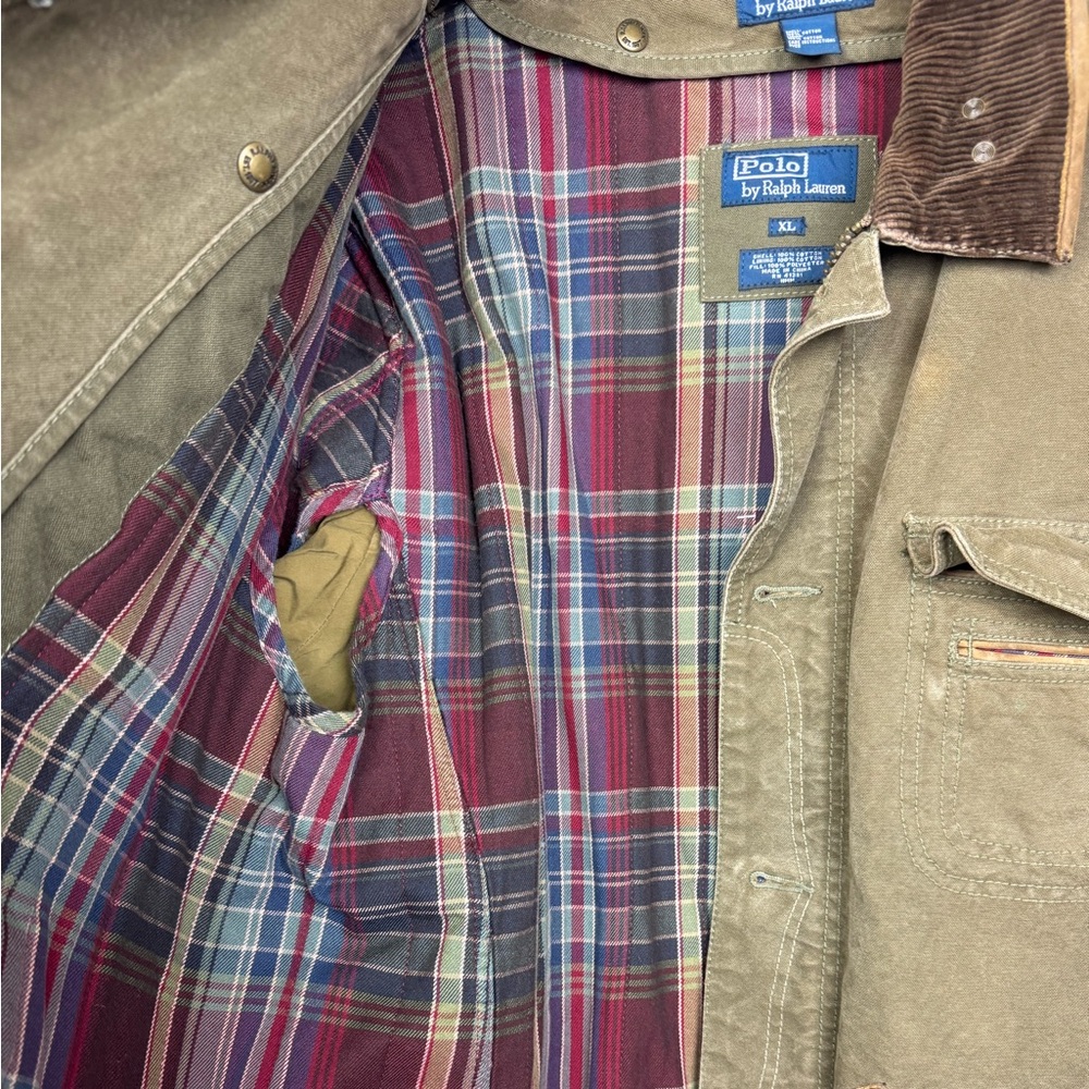 POLO Ralph Lauren Olive Canvas Hunting Shooting Jacket with Removable Lining XL - Picture 10 of 16